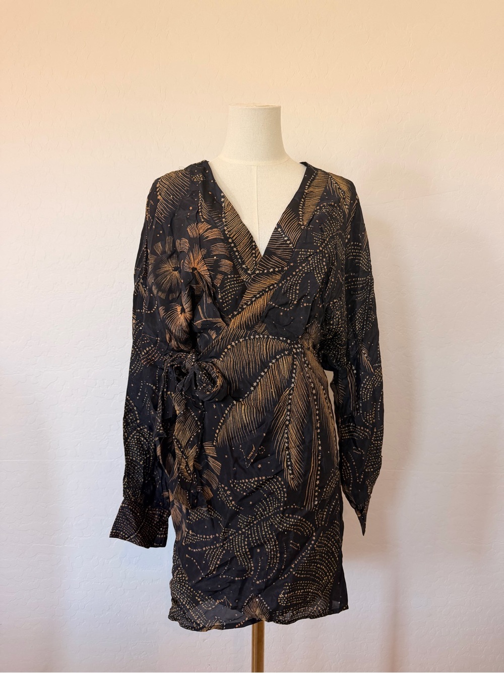 FARM Rio Black Golden Foliage Mini Dress. Size medium - Picture 2 of 10